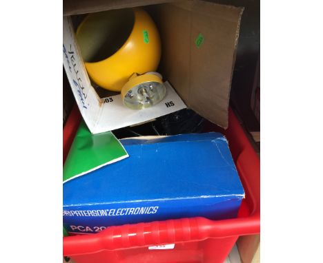 A box of misc items including a lamp 