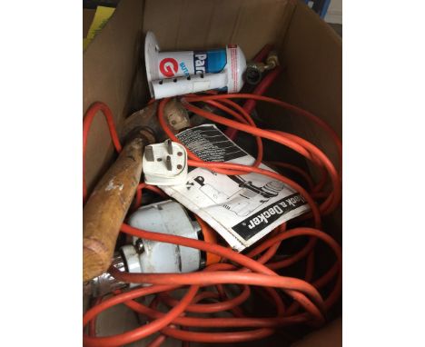 Box containing misc tools including a Black & Decker drill 