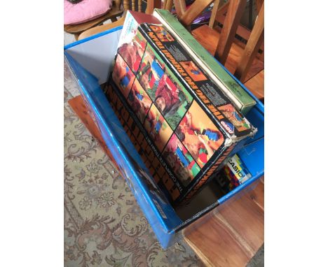 A box containing Novo train set, casio keyboard, subbuteo, etc 