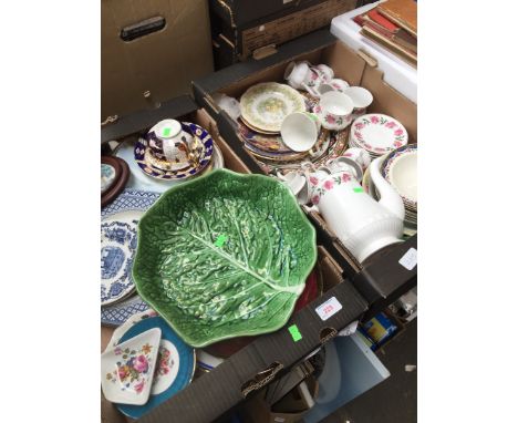 2 boxes containing misc pottery items, plates, cups, saucers, etc 