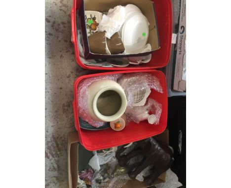 3 boxes of various ornaments, crockery inc Midwinter, Poole etc 