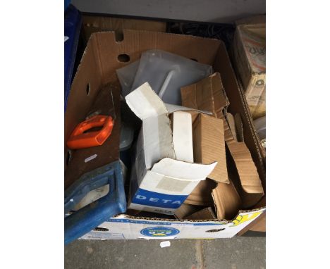 A box of misc including tools, camping and electrical items 