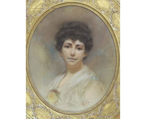 LS 1892, oil on canvas, Portrait of a lady, monogrammed and dated, framed to the oval, 60 x 50cm