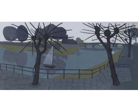 Evan Jennings, screenprint, 'Thames at Putney', signed in pencil and dated 1963, 9/10, 49 x 95cm