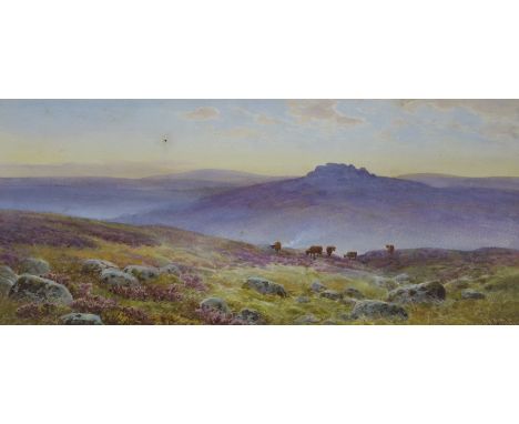 John Barrett (1822-1893), watercolour, 'Evening light, Dartmoor', signed, 25 x 55cm