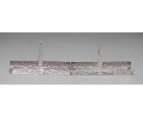 A pair of signed R. Lalique Libellule dragonfly knife rests, 10cms wide,