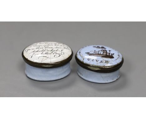 Two late Georgian South Staffordshire enamel patch boxes, 3.8cm
