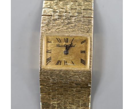 A lady's 1970's? 9ct gold Bueche Girod manual wind bracelet watch, 17cm, gross 42.7 grams.
