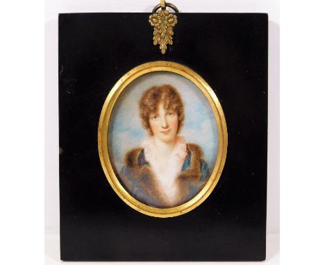In the style of George Engleheart, an 18thC. portrait miniature watercolour of Mrs. Newnham, grandmother of Mr. Calverly Bewi