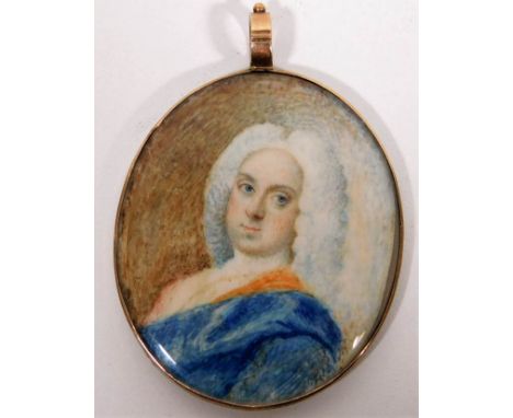 An 18thC. portrait miniature watercolour bearing the image of Andrew Stone MP dated 1745. Andrew Stone was founder of Martins