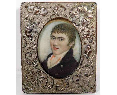 A 19thC. English school portrait miniature watercolour of gentleman, frame size 2.5in x 2in