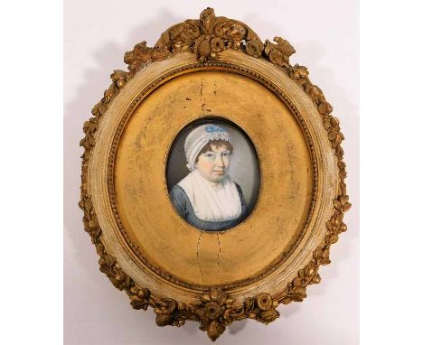 A Thomas Richmond (1771–1837) miniature portrait watercolour of lady set within an ornate gilt frame, frame size 8in x 6.25in