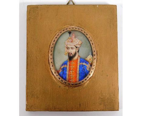 A 19thC. gilt frame miniature portrait watercolour of Asian gentleman, possibly Indian school, frame size 3.75in x 3.25in