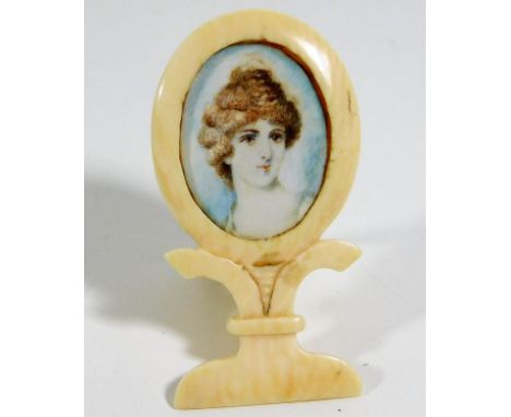 A small 19thC. ivory mounted miniature portrait watercolour 