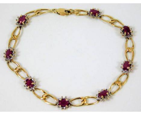 A 9ct gold bracelet set with ruby &amp; diamond 5.2g