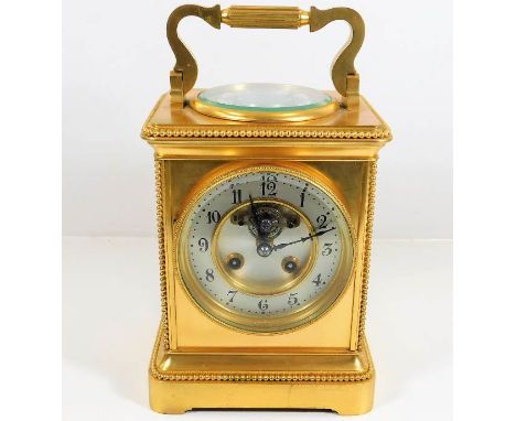 A large J. Wilkinson brass carriage clock with compass &amp; thermometer 10.5in high