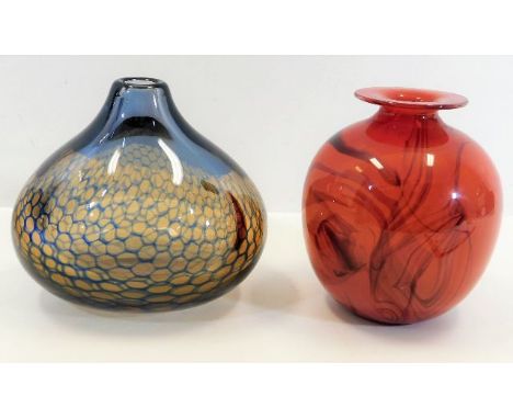 An Orrefors Sven Palmqvist Kraka vase, signed twinned with a signed Anthony Stern vase, both approx. 6in tall