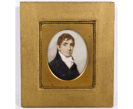 After George Englehart, a pair of 19thC. miniature portrait watercolours of husband &amp; wife, frame size 6.25in x 5.5in 