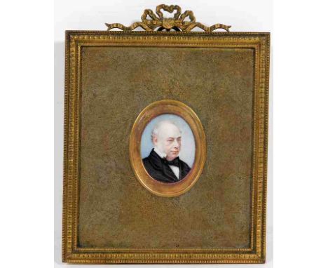 A gilt framed 19thC. miniature portrait watercolour of gentleman, in the manner of George Engleheart, frame size 4in x 3.5in