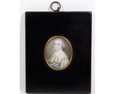 Twinned with lot 204, an 18thC. portrait miniature watercolours of husband &amp; wife, matching frame sizes 4.5in x 3.5in
