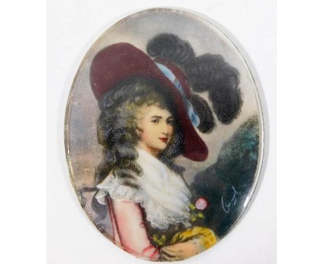 A 19thC. miniature continental school portrait watercolour on ivory panel of young woman, unframed, size 3.75in x 2.5in 