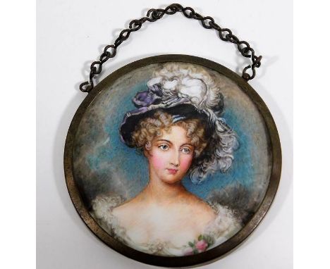 A 19thC. English school portrait miniature on porcelain of Miss. Grace Cruikshank, frame size 3.5in x 3.5in