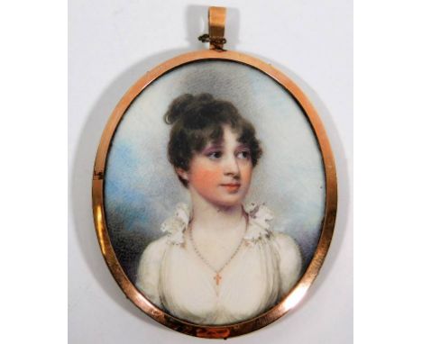 In the style of George Engleheart, an 18thC. portrait miniature watercolour depicting Hannah Frances Pearson, second daughter