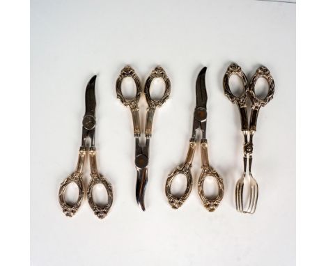 A beautiful vintage Victorian style utensils with floral sterling silver handles. Includes a set of 3 Italian curved scissors