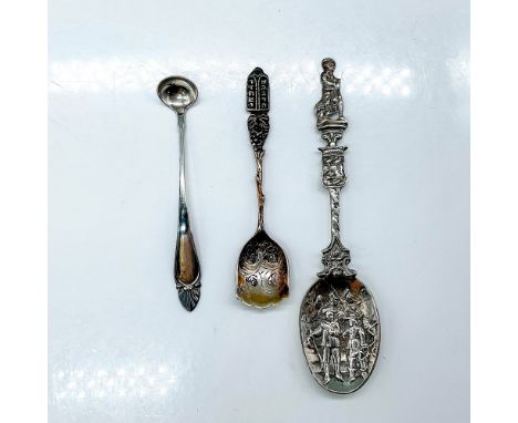 Includes a mini ladle with hallmarks, a Judaica spoon adorned with roses, and Germany spoon with embossed images of 17th cent