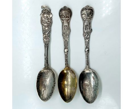 Stanford Jr University, San Francisco Golden Gate Bridge, and Long Beach Auditorium spoons. Dimensions: 5.75"L x 1.25"WCondit