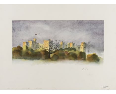 δ HRH Prince of Wales (b.1948) Windsor Castle Lithograph printed in colours, 1990, signed and dated in pencil, stamped Curwen