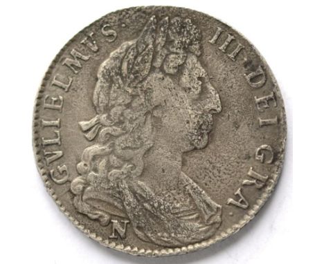 William III Halfcrown 1697N OCTAVO (Norwich Mint), first bust, large shields, second harp; obv. porous surfaces & rev centre 