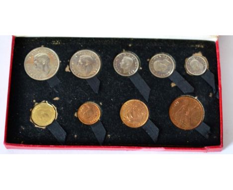 George VI Proof Set 1950, 9 coins farthing to halfcrown, in BofI (scuffed), all with light toning o/wise FDC