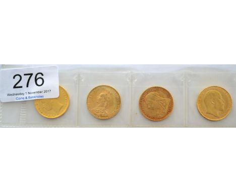 Victoria 3 x Sovereigns comprising: 1887S Young Head, light contact marks & very minor rim imperfections, 1892 trivial contac
