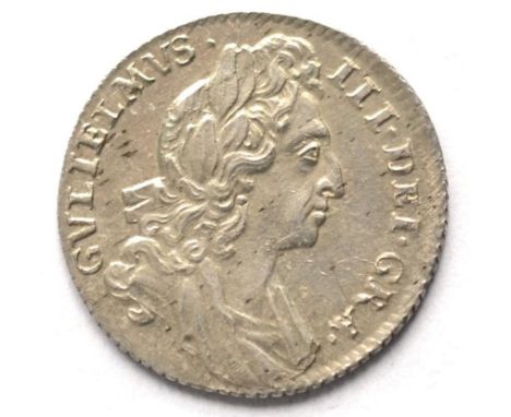 William III Sixpence 1696, first draped bust, large crowns, early harp; minor obv flecking o/wise lustrous about as struck