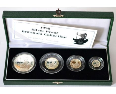 Britannia 4-coin Silver Proof Set 1998 comprising £2, £1, 50p & 20p, with cert, in CofI, some light toning o/wise FDC