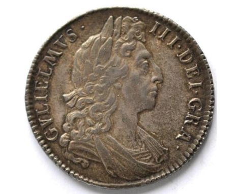 William III Halfcrown 1696 OCTAVO, first bust, large shields, early harp; obv & rev flecking o/wise good edge & surfaces with