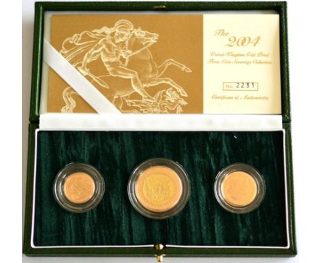 3-Coin Gold Proof Collection 2004 comprising: £2 '200th Anniversary of the Steam Engine,' sovereign & half sovereign, with ce