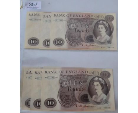 Bank of England, a Consecutively Numbered Run of 10 x £10 Notes, Hollom Series 'C' Portrait Issue A10 769286 - A10 769295 inc