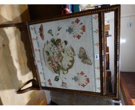 An Oak Framed Wool Work Fire Screen