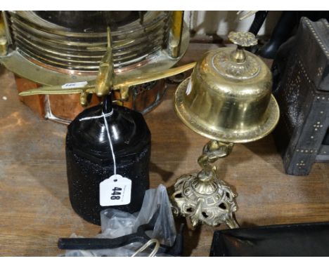 A Cast Brass Model of a Racing Plane Together with A Service Bell