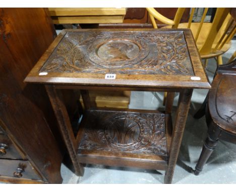 A Victorian Period Carved Two Tier Occasional Table with Portrait Top