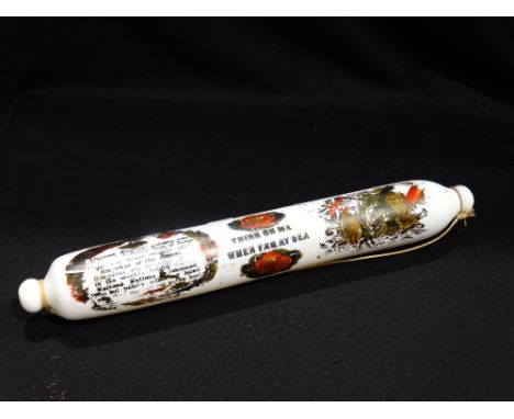 A Victorian Milk Glass Rolling Pin With Sailors Return Verse and Print