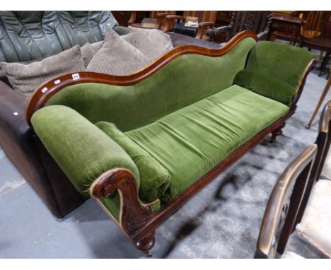 A Victorian Walnut Framed Double Scrolled End Sofa