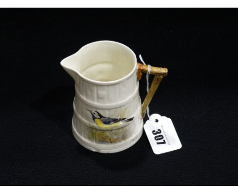 A Royal Worcester Barrel Form Jug With Painted Scene of a Wagtail, Signed Powell ( Chipped)