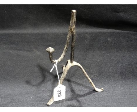 An 18th Century Wrought Iron Rush Light Holder on A Tripod Base 9.5 Inches High  