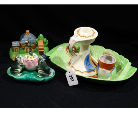 Two Japanese Manufactured Novelty Condiment Sets Together With A Carlton Ware Leaf Dish Etc (5)