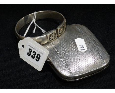 A Machine Turned Silver Cigarette Case Together with A Chinese Decorated Bangle 