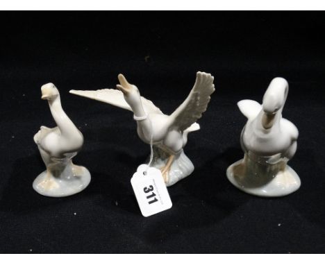 3 Lladro And Nao Model Geese