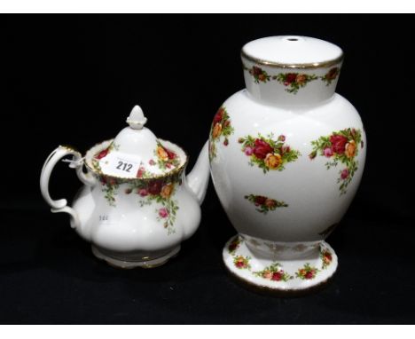 A Royal Albert Old Country Roses Pattern Tea Pot and Table Lamp Base